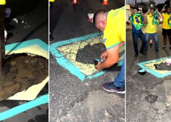 Vídeo: moradores pintam bandeira do Brasil em buracos de Teresina: 'uma forma de protesto'