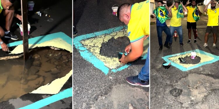 Vídeo: moradores pintam bandeira do Brasil em buracos de Teresina: 'uma forma de protesto'