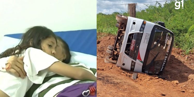 Menina de 8 anos arremessada de janela após van tombar no PI ajudou avó após acidente: 'voei, caí no chão’
